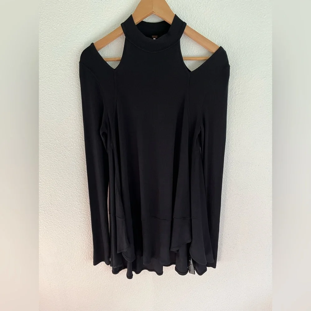 Free People Downtown Girl Black Cut Out Flowy Mock Turtleneck S - Picture 5 of 13